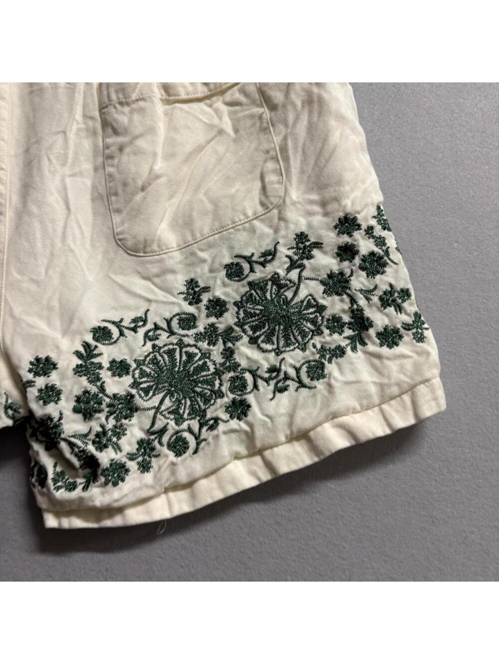 PacSun Volley Shorts Womens Large Ivory Green Floral Embroidered Lyocell Cotton - Picture 11 of 13